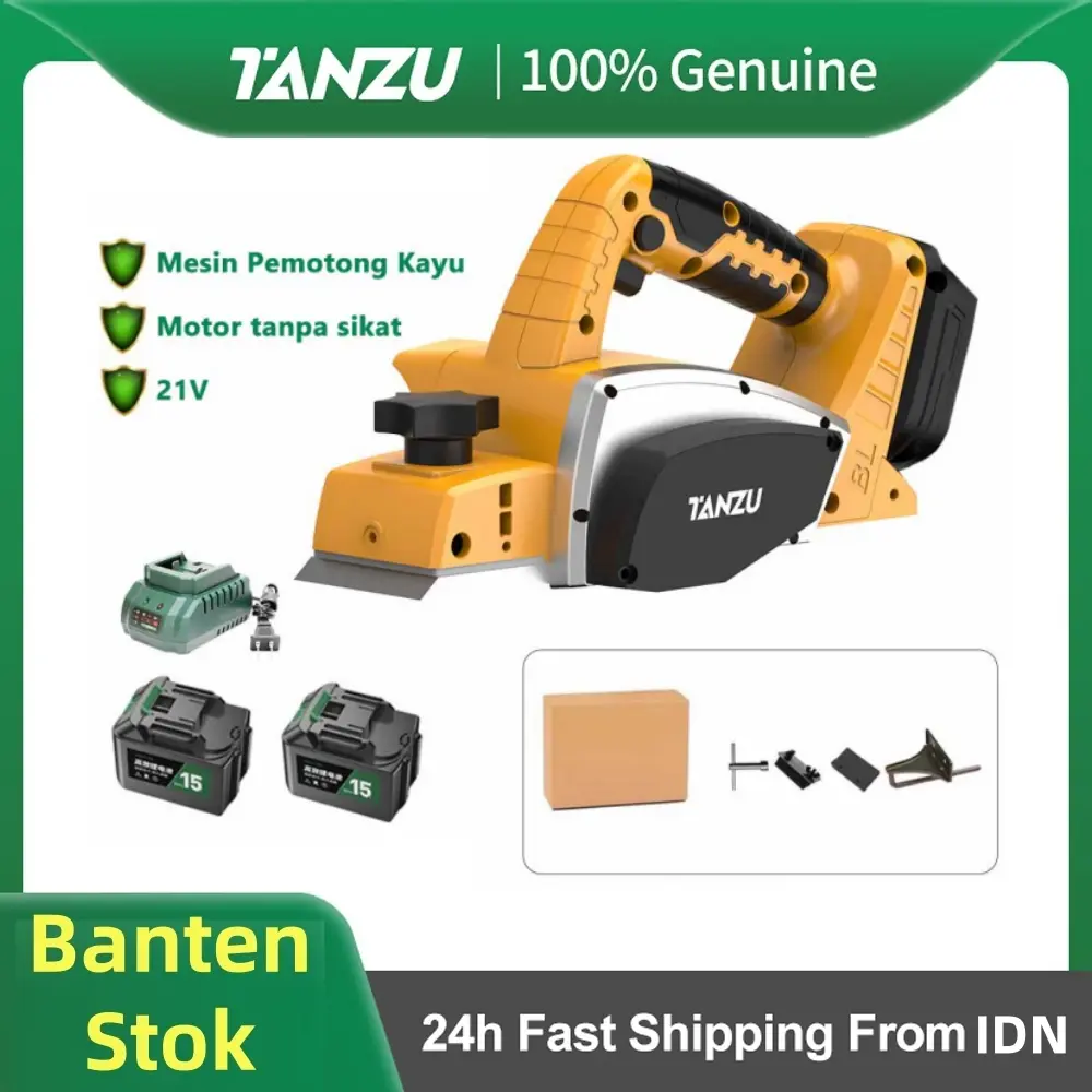 TANZU Mesin Pemotong Kayu 21V Motor Tanpa Sikat Alat Listrik Penggiling & Pemoles Aksesoris Lengkap untuk Tukang Kayu Banten Stok
