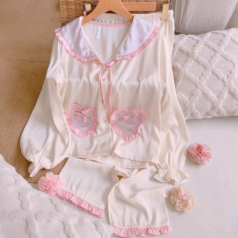 Maisleepwear Bộ Pijama Áo Tay Dài Quần Dài Cổ Thủy Thủ Lụa Mặc Nhà MS1252
