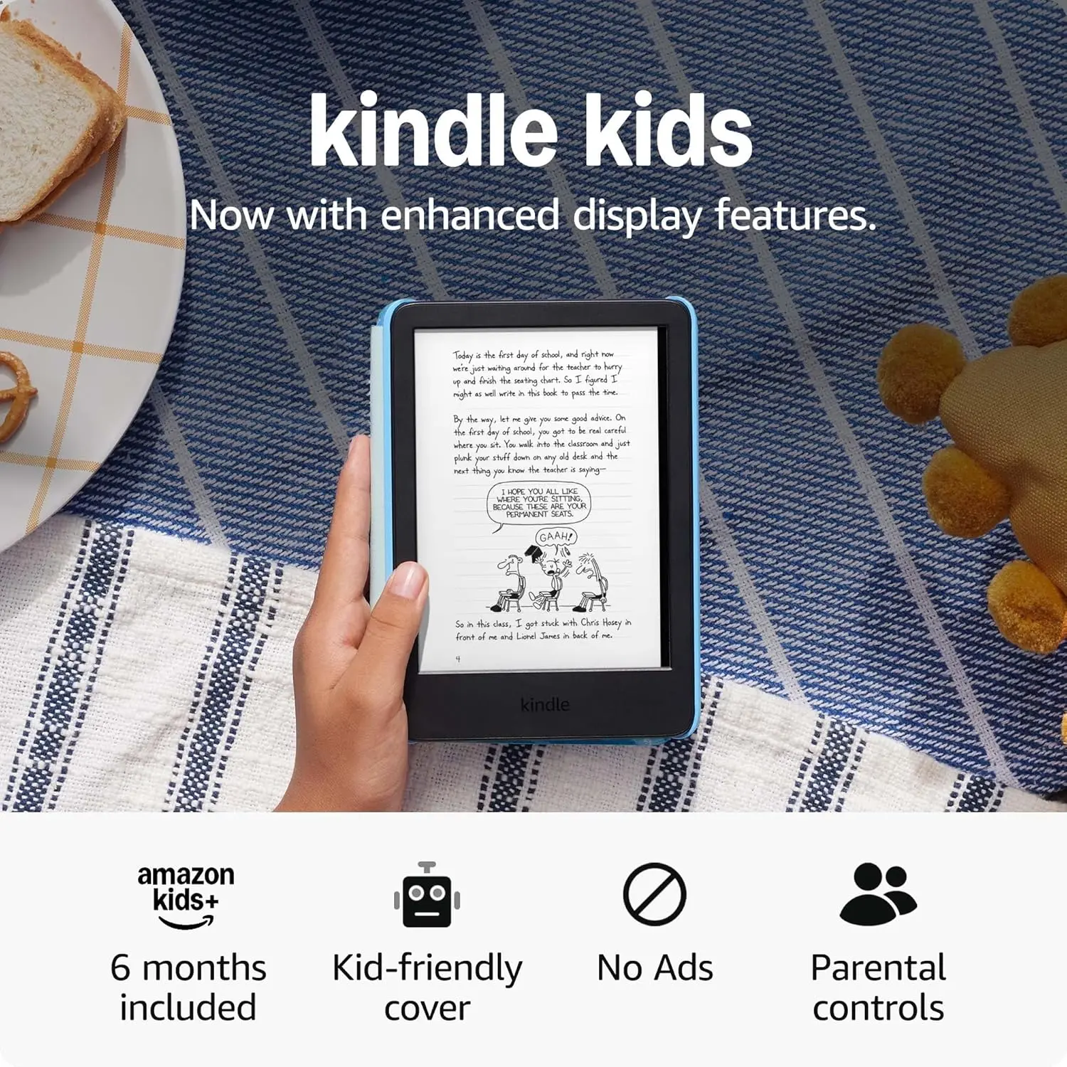 Amazon Kindle Kids 16GB (newest model) - includes ad-free books and cover, with glare-free display, faster page turns