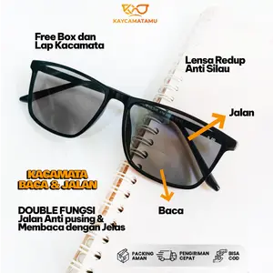 Kacamata Baca Dan Jalan Double Lensa Pria Wanita Model Lensa Clear dan Redup Frame Persegi Free Box Lap Kacamata