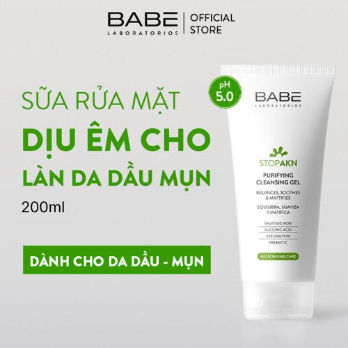  Sữa Rửa Mặt Cho Da Dầu Mụn BABÉ Stop Akn Purifying Cleansing Gel Làm Sạch Sâu Hỗ Trợ Cải Thiện Mụn 200ml 