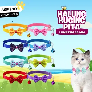 Aerizoo Kalung Kucing Pita Motif Love Plus Lonceng Aksesoris Hewan Peliharaan
