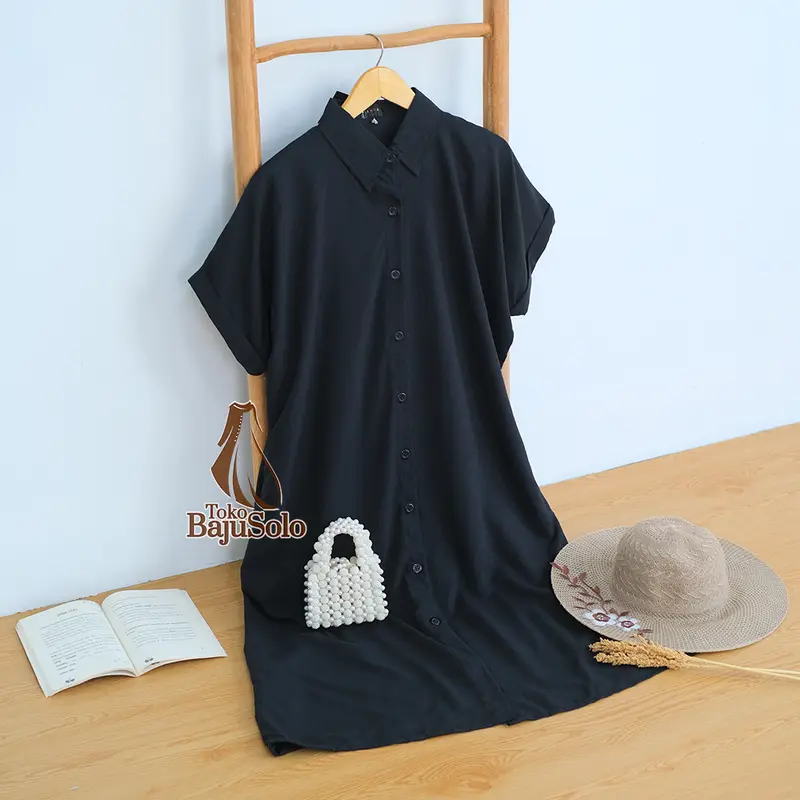 Dress Kimi Polos LD 120 130 140 XXL XXXL 5L Bahan Cotton Miracle Baju Midi Dress Wanita Size Jumbo Kancing Hidup 5