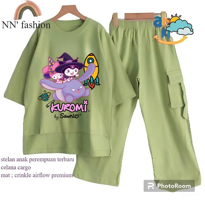 Product Introduction of Stelan Anak Perempuan Terbaru Celana Model Cargo Skena dengan Baju Motif Kuromi Lucu Bahan Crinkle Airflow Premium - Fashion Setelan Pakaian 30