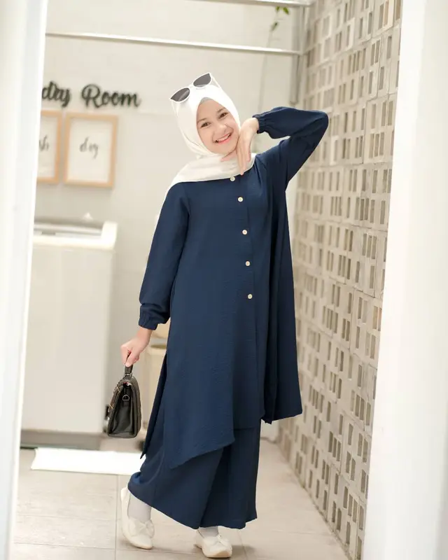 Fashion Muslim Setelan Anak Prempuan Remaja Tanggung Usia 7-15 Tahun One Set Anak Tunik Plus Kulot Bahan Terbaru Cringkle Airflow Premium Crinkle Baju Wanita Atasan 1