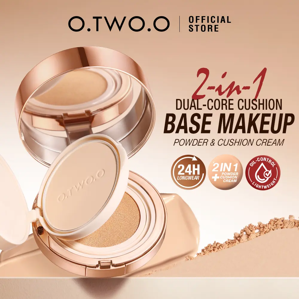 O.TWO.O 2 In 1 Cushion Powder Waterproof Long-lasting Fresh Locking Makeup All Day Soft Focus Powder & Cushion Cream (Net content: Powder 5.5g + Air Cushion 10g )