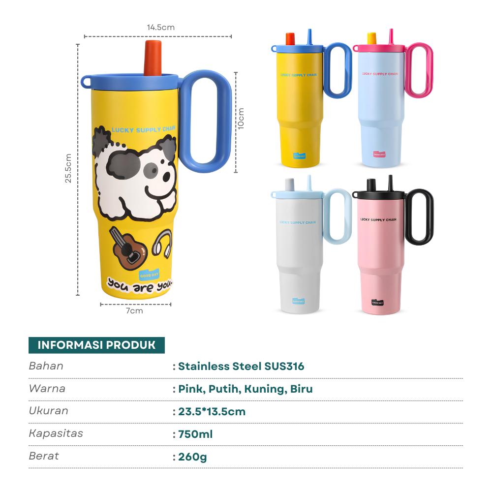 G[EXCLUSIVE FENIHOME ] Funnycook Tumbler/Botol Minum Anak Lucu Stainless Steel SUS 316 Tahan Panas dan Dingin ukuran 750ml Dilengkapi stiker Karakter Lucu Kitchenware