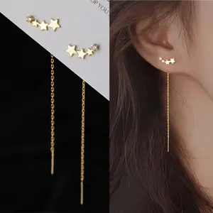 Anting Titanium Wanita Bintang Model Juntai Mewah Elegan Anti Karat Dan Tidak Mudah Luntur Earrings Rose Silver