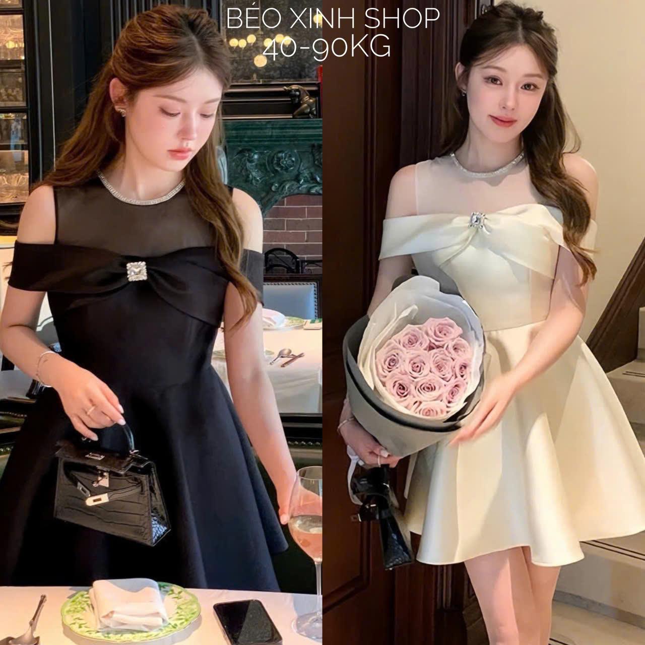 Đầm Dự Tiệc Thiết Kế Phối Voan Nơ ĐÍnh Đá (Vải TapTa) Cao Cấp Thanh Lịch Sang Trọng Cho Các Nàng Bigsize 40–90kg Thời Trang Nữ Béo Xinh Shop - A.1687