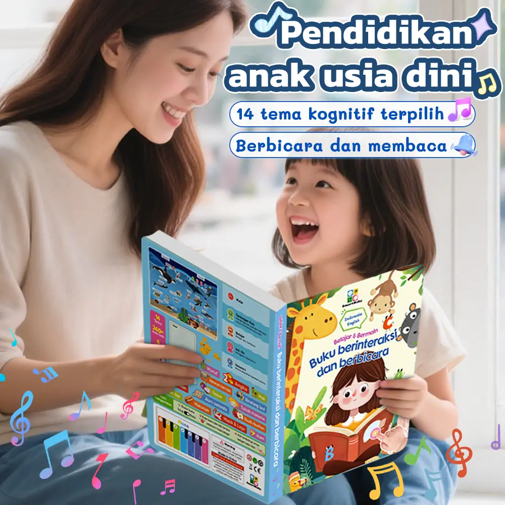 Buku Edukasi Anak Buku Ensiklopedia 2 Bahasa Alam - Buku Audio Pendidikan Anak Usia Dini Dwibahasa (Indonesia - Inggris) Cuaca & Alam Semesta Mainan Edukasi Anak Sains Awal 14 Tema 3 Baterai AAA Usia 2-10 Th