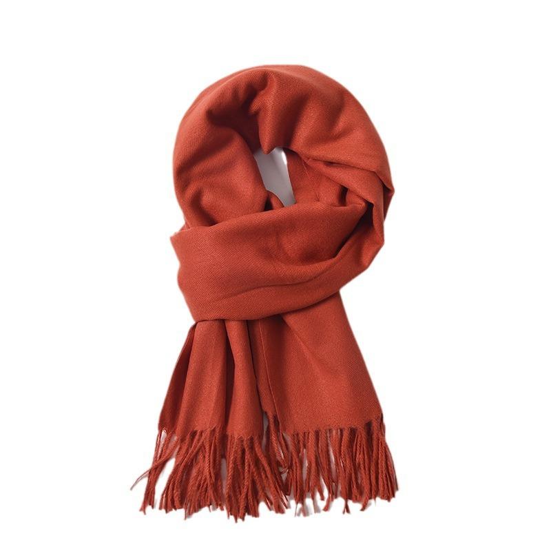 New solid color scarf in autumn and winter women's simple and versatile cashmere scarf sweet fringed shawl scarf red scarf_voghion.com
