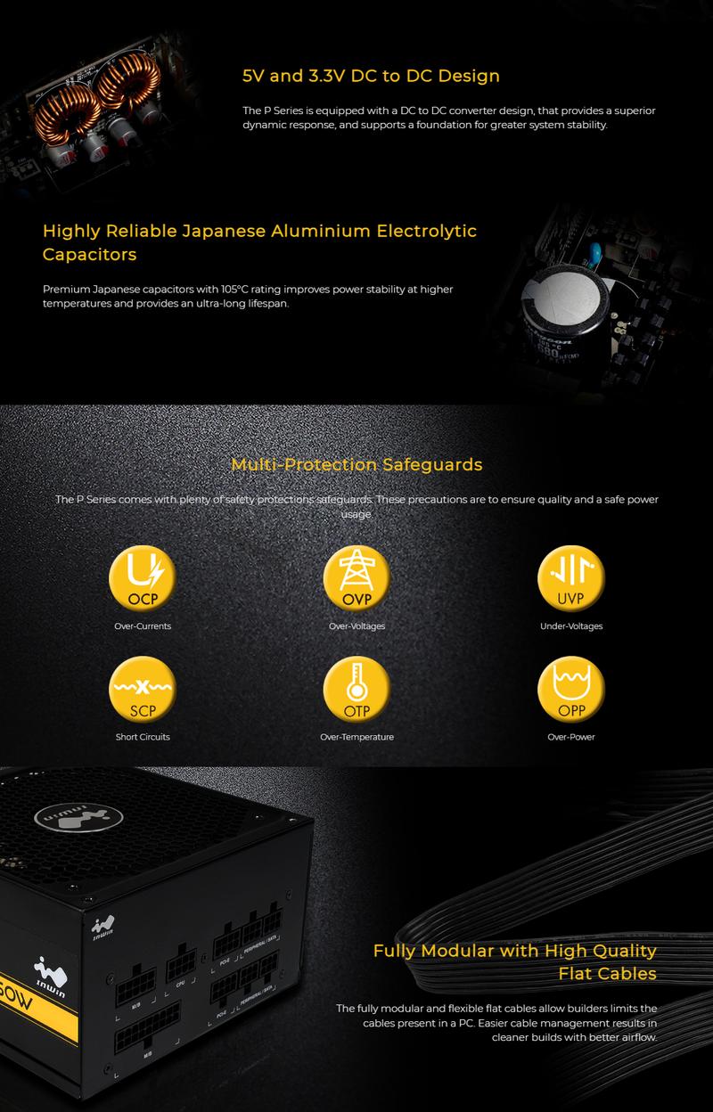 Product Introduction of InWin P65/P75/P85/P105/P125 Fully Modular Power Supply 80+ Gold Certified 650W/750W/850W/1050W/1250W (5 YEARS WARRANTY BY AVERTEK ENTERPRISES PTE LTD) 1