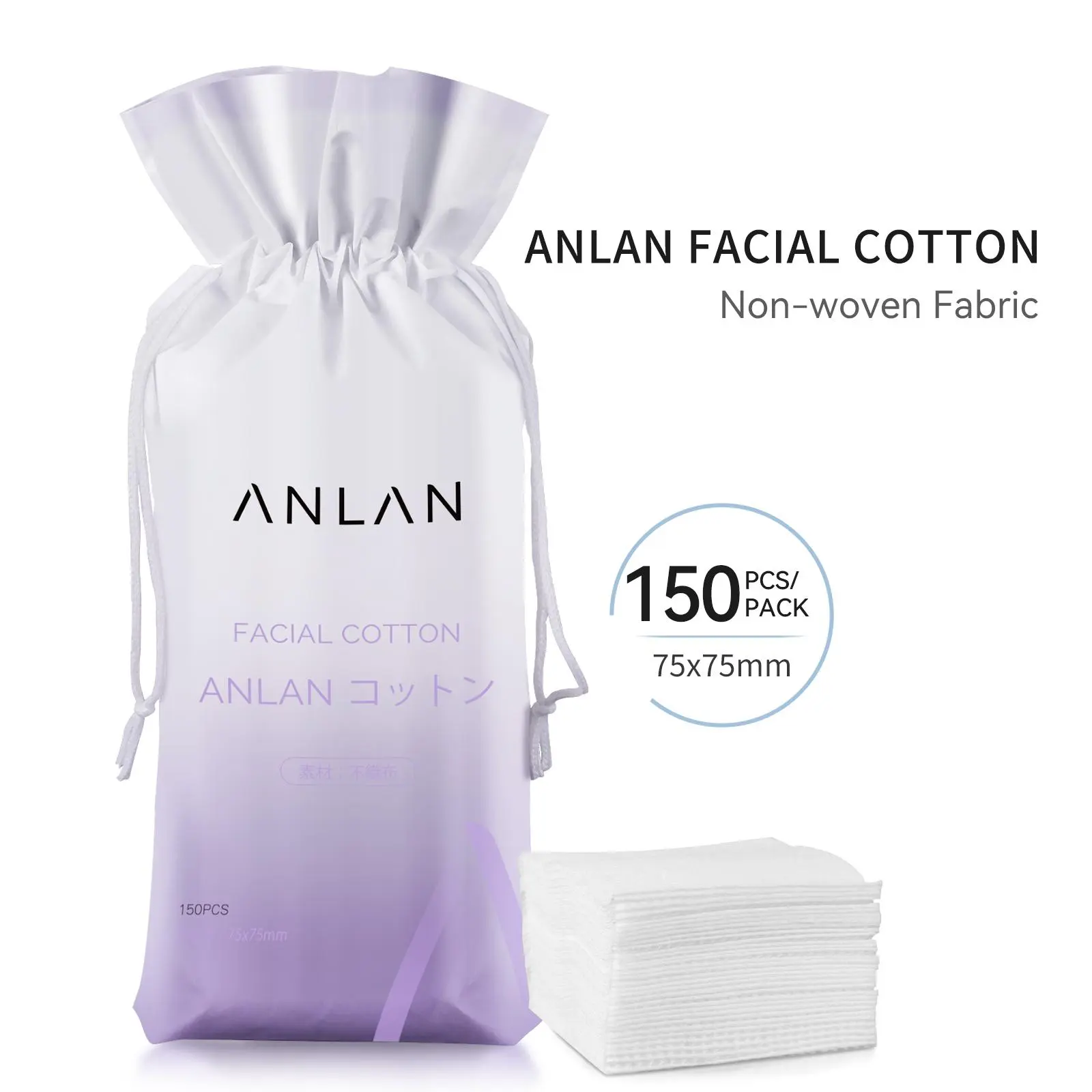 ANLAN Plus Size Natural Soft Skin Cotton Pads 15/150 Sheets - Facial Make Up Remove Wipes