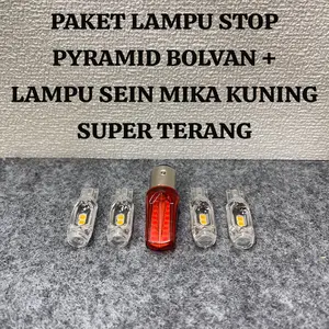 PROMO PAKET LAMPU STOP REM RUNNING BOLVAN PYRAMID LED DAN LAMPU SEIN SEN DEPAN BELAKANG MIKA KUNING KEDIP FLASH DC 12 VOLT UNIVERSAL Motorcycle