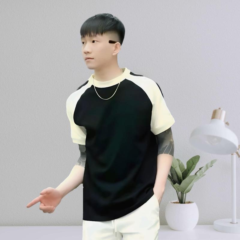 Áo Thun Nam Unisex Phối Viền Tay Thể Thao Năng Động Form Rộng Chất Cotton Mềm Mịn 3