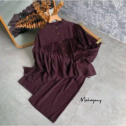 One Set Arumi Setelan Rayon Motif Salur Setelan Wanita Kekinian