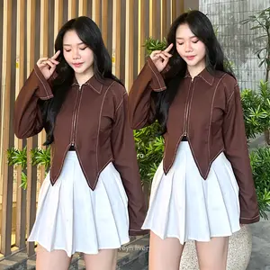 Catherine Outer Top Wanita Semiwool Premium Lengan Panjang Zipper Longsleeve Cardigan Lengan Balon Atasan Wanita Basic Casual