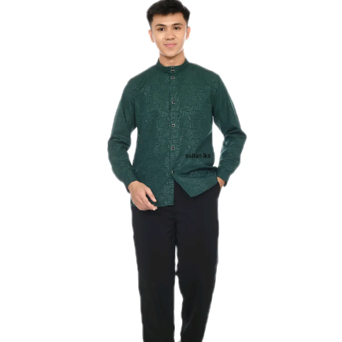 Kemko sultan bahan betsway embos Tebal motif etnik kekinian kerah tangan Panjang depan berkacing simple dan elegant koko Atasan Pria Dewasa  Kantong Samping Baju Kancing Muslim Nyaman