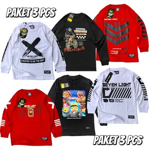 PAKET HEMAT 3 PCS KAOS DISTRO ANAK LAKI-LAKI USIA 1-14 TAHUN BAHAN KATUN COMBET 30s SABLON PLASTISOL BEST SELLER