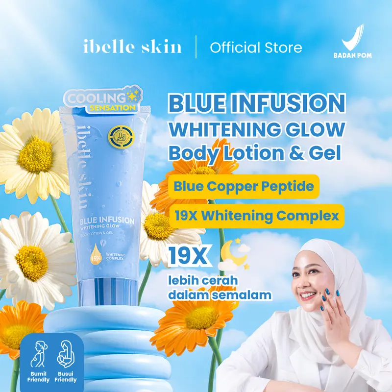 Infus Duo Premium Body Lotion & Gel Whitening - Blue Infusion Whitening Glow Duo | Handbody | 19X Whitening Complex, 5% Niacinamide, & Blue Copper Peptide | Mencerahkan, Melembabkan, & Menutrisi Kulit | IBELLE SKIN 0