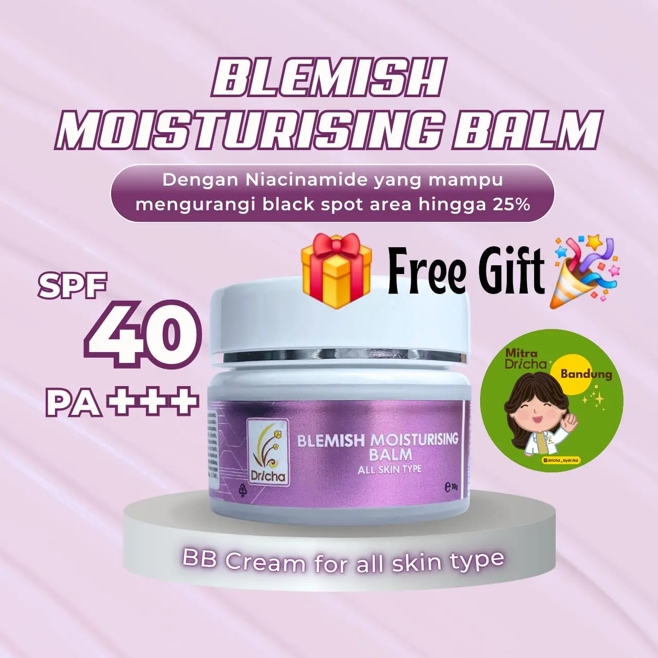 Dricha Blemish Moisturising Balm (BB cream with SPF 40 PA+++) Foundation Wajah