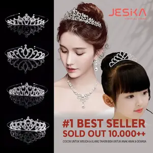 Mahkota crown accessories pengantin princess aesthetic anak putri perempuan dewasa fashion jewelry kristal ultah queen hijab korea for birthday wedding ulang tahun ratu