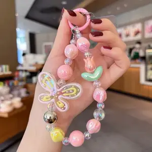 [Chain+Mika] Manik Cantik Gantungan Stripe Mutiara Gaya Peri Pergelangan Tangan Portable Premium New Rantai Ponsel