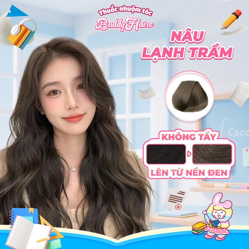 Thuốc nhuộm tóc màu NÂU LẠNH, NÂU TRÀ TRẦM không dùng Tẩy tóc của Buddyhairs, Buddy.hairs , Buddy.hair