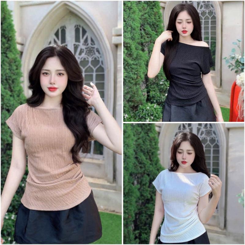 Áo thun lệch vai nhún eo bigsize 45-85kg 703 chất liệu thun xốp Nhật dáng ngắn dễ phối B2