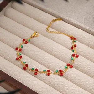 Gelang Perempuan Motif Cerry Merah Titanium