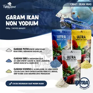 GARAM IKAN BIRU KUNING PUTIH 500 g -MENCEGAH & MENGOBATI PENYAKIT IKAN