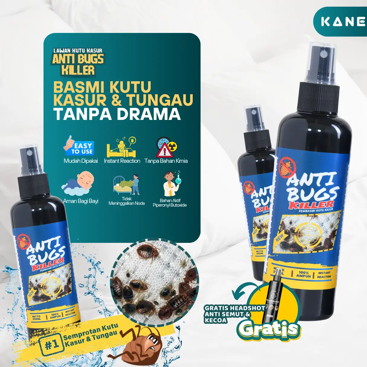 Bed Bugs Killer Solusi Basmi Kutu Kasur Tungau Kutu Busuk Tumila dan Kepinding 250ml Cairan Anti Serangga Kutu Tungau Kasur