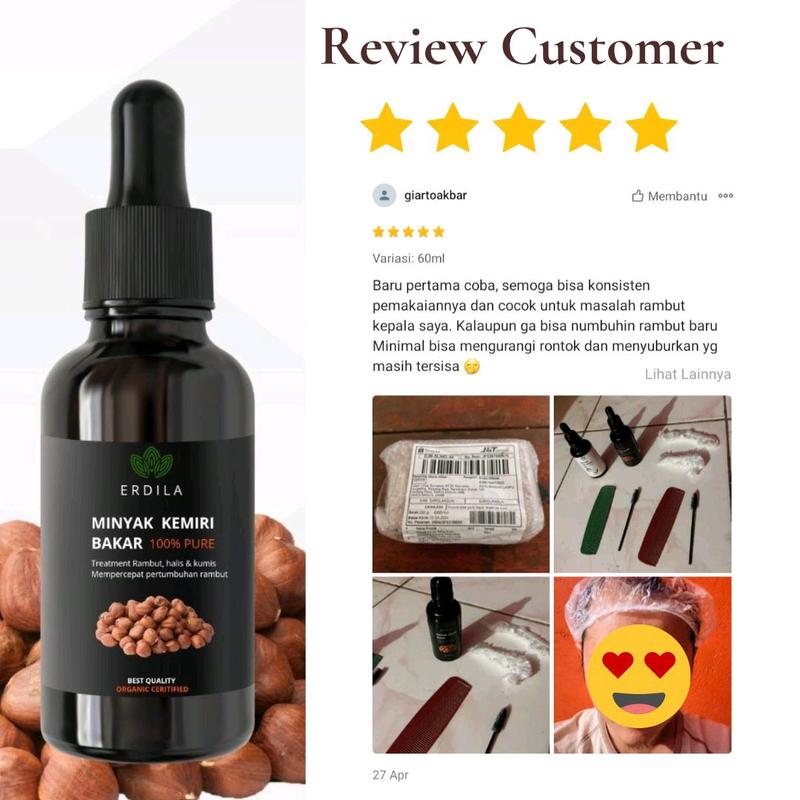 Minyak Kemiri bakar murni Erdila penumbuh rambut 100% PURE ORIGINAL Menebalkan Menumbuhkan 5