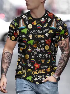 kaos motif kemerdekaan kaos motif tie dye retro baju pria Venezuela Chamo Arepa Arrecho Pana Chevere Peta Gitar Burung Bunga Tengkorak Bendera kaos breathable mesh kaos tie dye