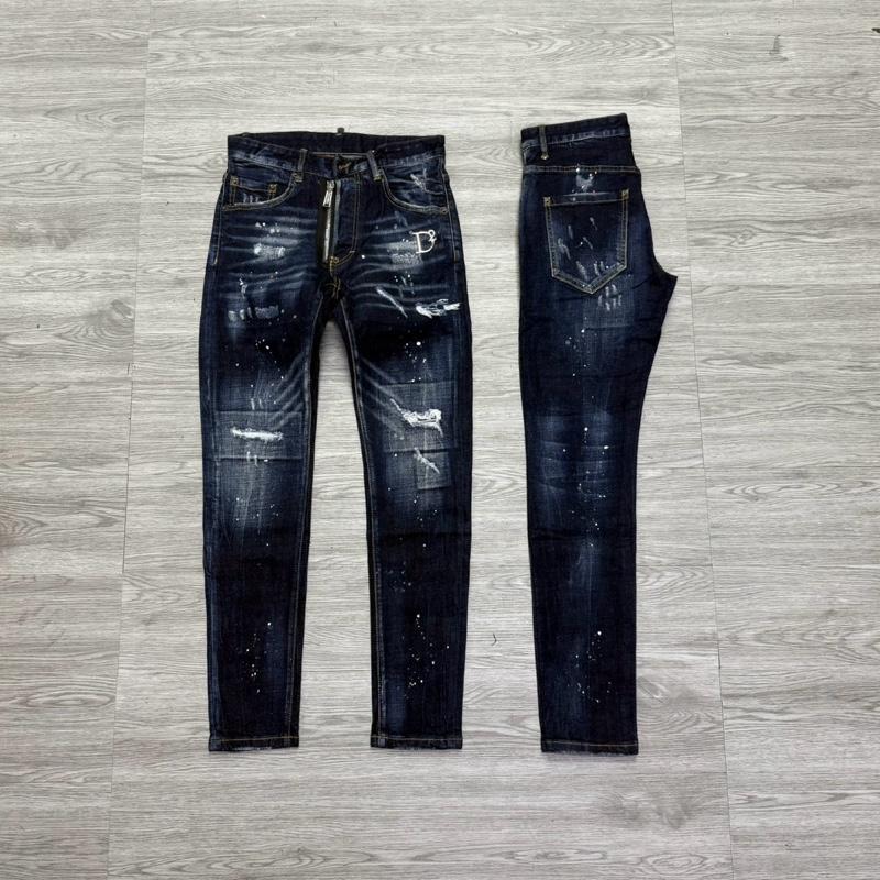  QUẦN JEAN NAM MÃ D2-19 XANH RÁCH KHOÁ LỆCH VẨY SƠN 4 CÚC  BÒ DÀI CAO CẤP  CO DÃN  PHOM ÔM CHÂN DS-Q   Có Túi 