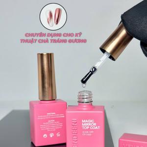 Top Bóng Chà Tráng Gương Vedeeni Làm Nail Chai 15ml Vỏ Đỏ Hồng, Sơn Gel Magic Mirror Top Coat Bám Bột Siêu Sáng, Bền Màu Móng Nữ Women