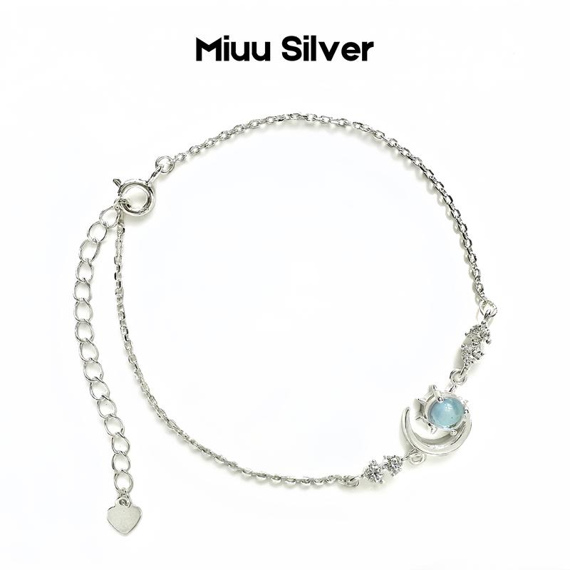 TẶNG 1 NƯỚC RỬA BẠC Lắc tay nữ Miuu Silver vòng tay bạc đính đá mặt trăng Moonstone