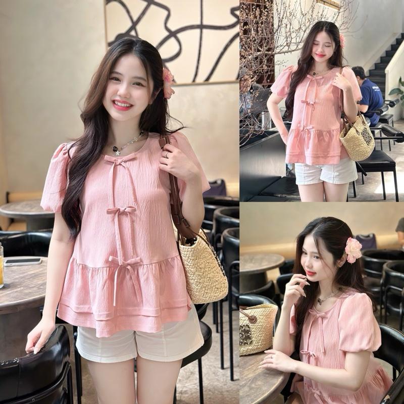 Áo bầu Leka tay bí kết 3 nơ dễ thương xinh xắn cho mẹ mang bầu và sau sinh.