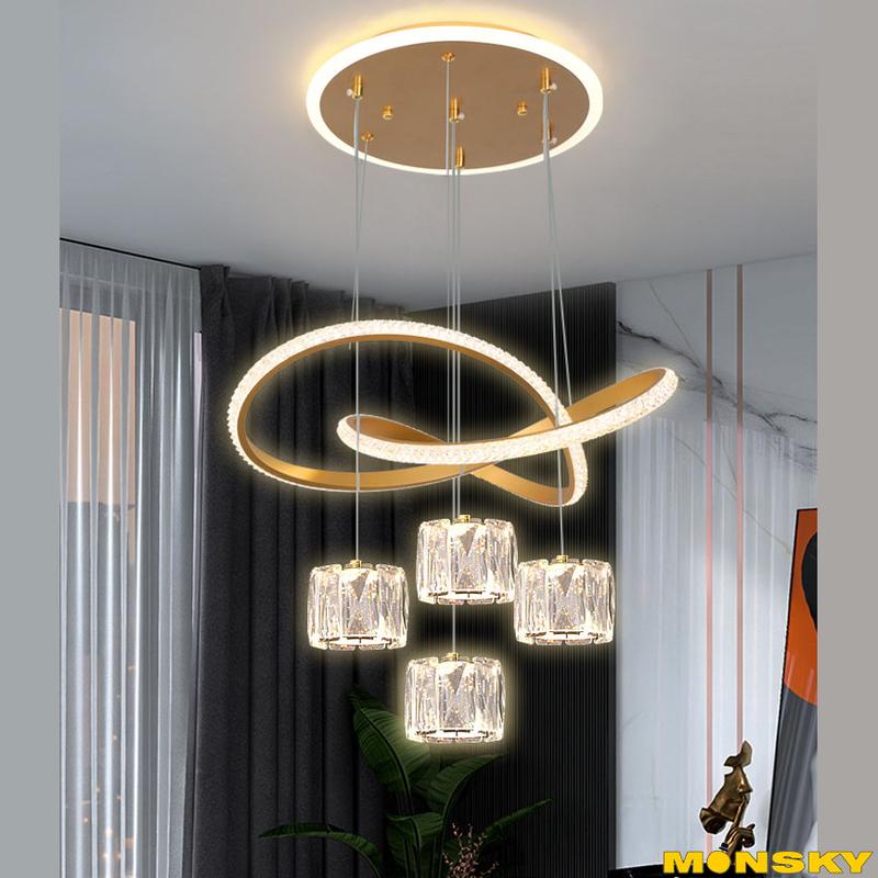  Đèn thả bàn ăn MONSKY SAKO hiện đại 3 chế độ màu ánh sáng khung kim loại kết hợp pha lê k9 sang trọng  TH797  