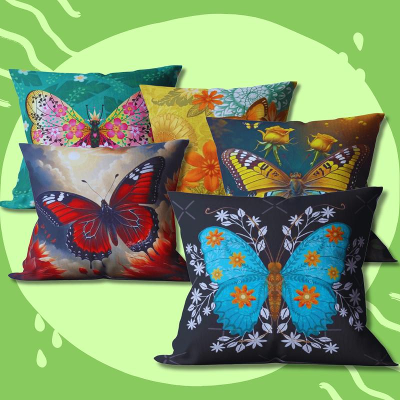 Sarung Bantal Sofa Katun Tema Butterfly Printing Size 40 dan 50 1