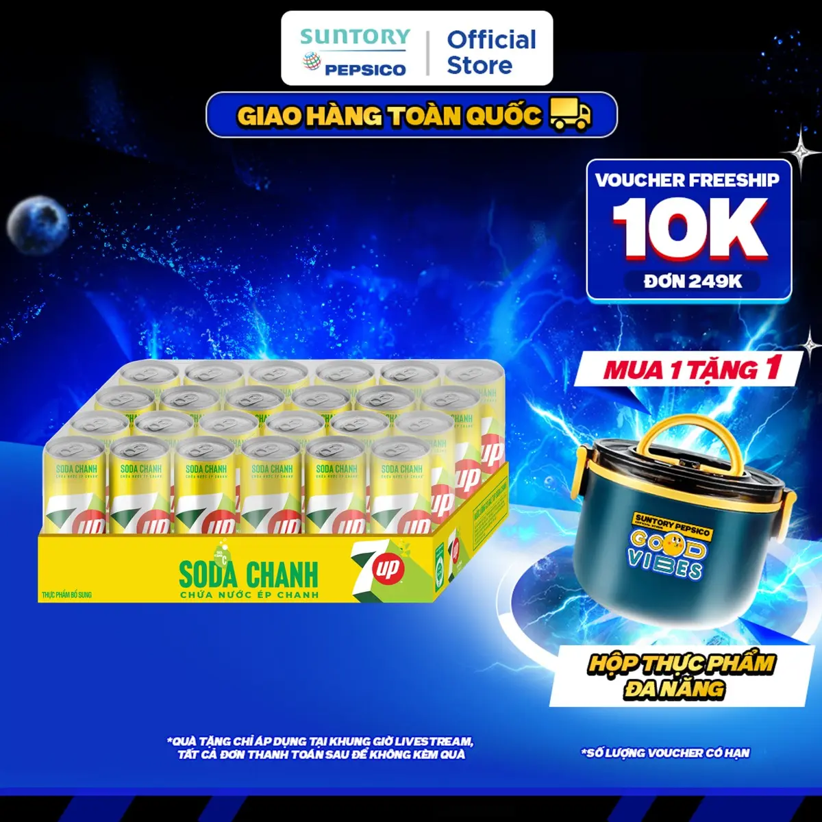 [SALE ĐẠI LỄ]Thùng 24 Lon Nước Uống Có Gaz 7UP Soda Chanh Không Calo (320ml/lon)
