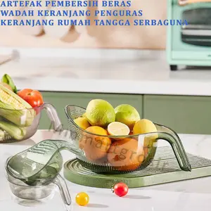 Saringan Pencuci Beras /  Wadah Keranjang Penguras  Sayuran / Keranjang  Plastik Pencuci Serbaguna Alat Dapur multifungsi / Gagang,Hijau,Putih