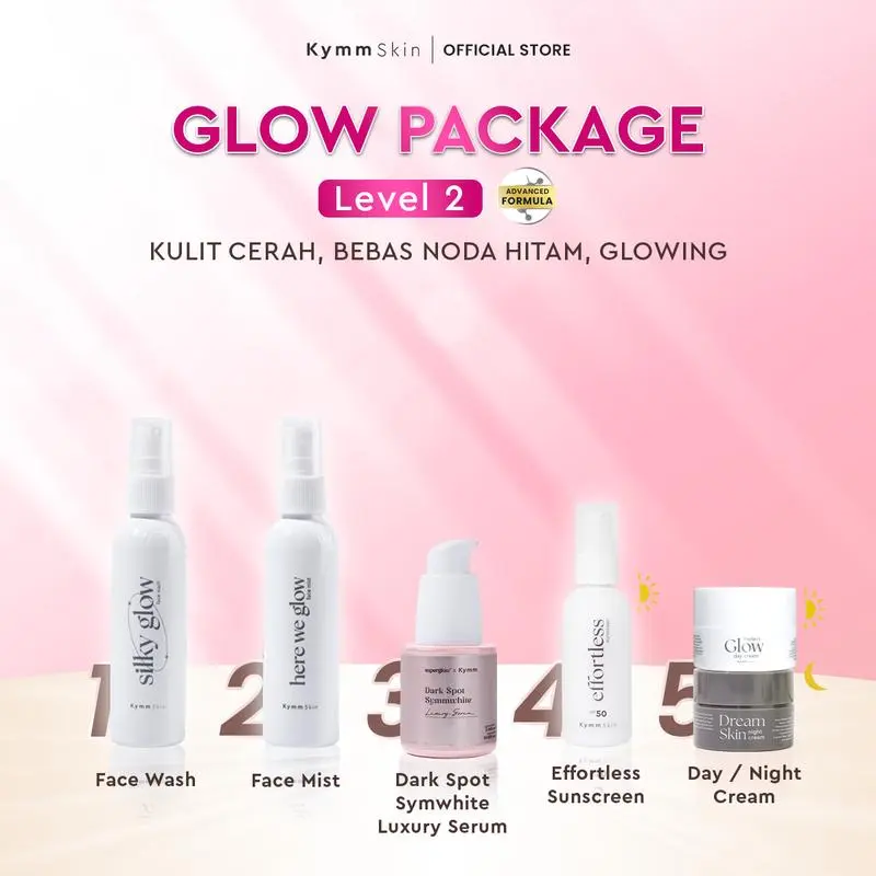 [AISAR KHALED] [Free Pouch] [Effo Sunscreen 10ml] KYMM SKIN Glow Package Level 2 [Aqua FW 100ml, Gentle FM 100ml, Day & Night Cream 10gr, Symwhite Serum 20ml] Perawatan Facial Noda Hitam Bekas Jerawat Pencerah Pelembab Mencerahkan Wajah Kusam 2