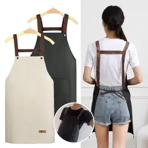 Celemek masak anti air dan minyak Celemek Barista Celemek Masak Kain - Hitam/Putih