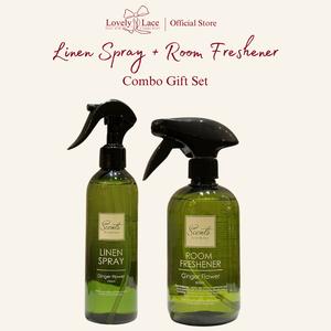 [Kombo] Lovely Lace Semburan Linen (LINEN Spray) 250ml + Penyegar Bilik (ROOM Freshener) 500ml Bau - Teddy's Dream, Mandarin & Neroli, Bunga Halia, Pelukan Teddy