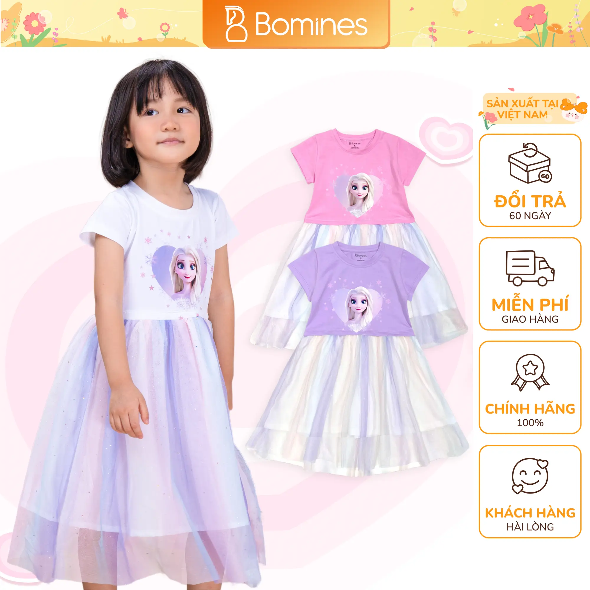 Váy Bé Gái Elsa Chân Váy Lưới Điệu Đà, Đầm Công Chúa Elsa Bomines Cho Bé Gái Từ 3 Tuổi Đến 10 Tuổi Khoảng 12kg Đến 30kg
