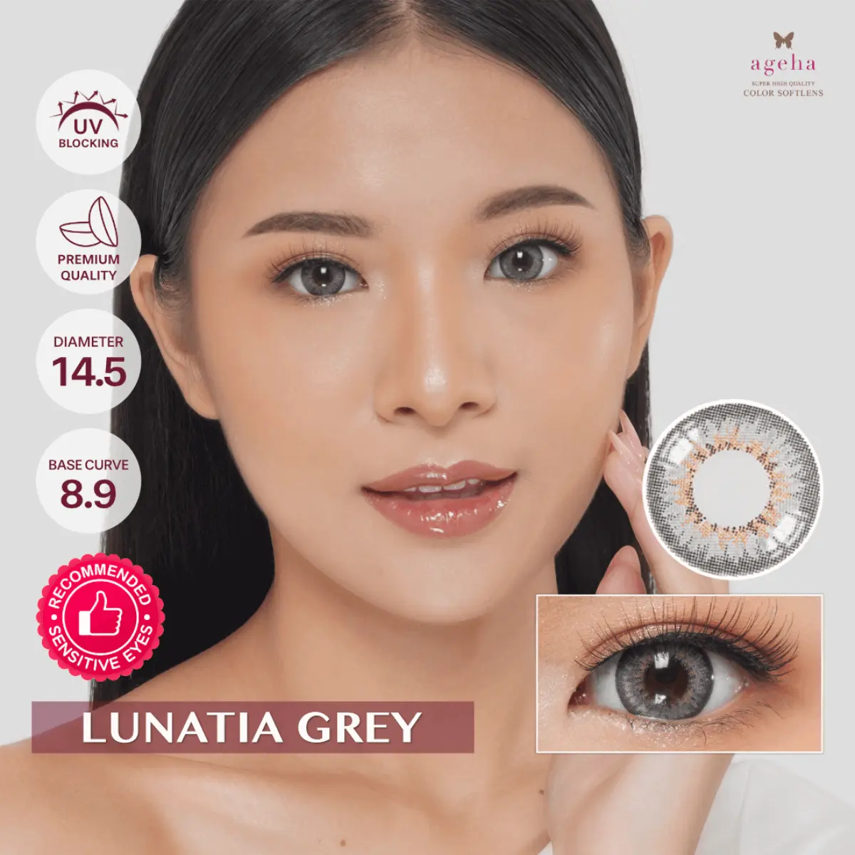 Softlens Ageha Lunatia Grey / Softlens Jepang Eye Lensa Soflens Gray