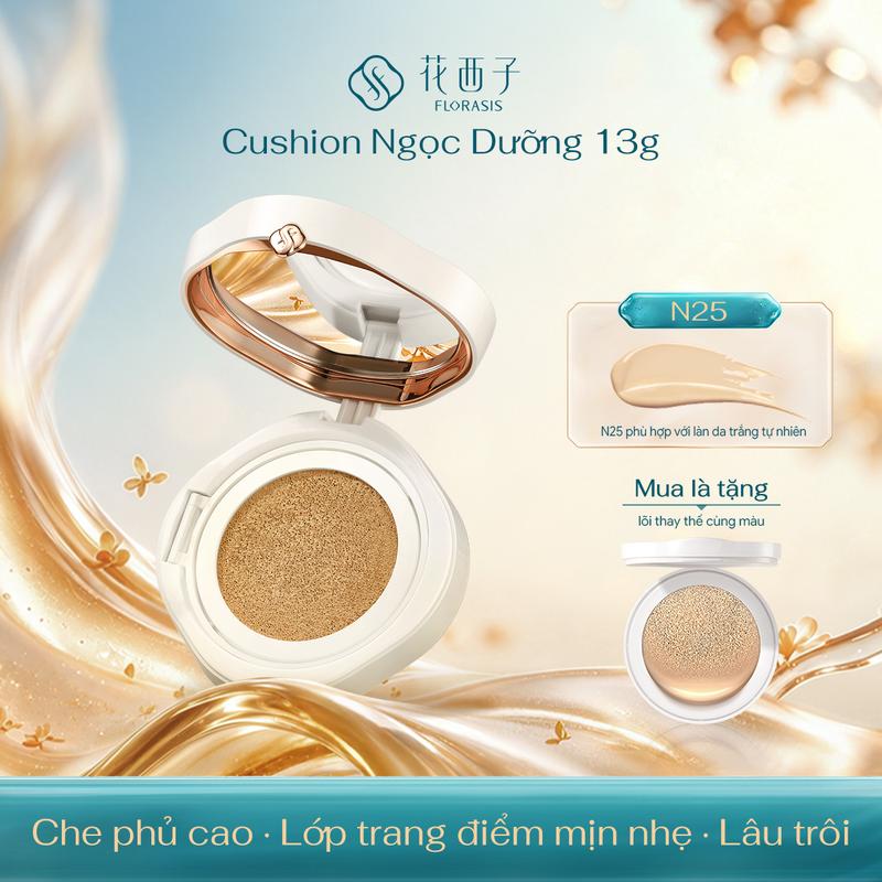 Hoa Tây Tử Cushion Ngọc Dưỡng 13g Florasis | Che phủ cao, Lớp trang điểm mịn nhẹ, Lâu trôi | Miễn Phí Lõi Thay Thế