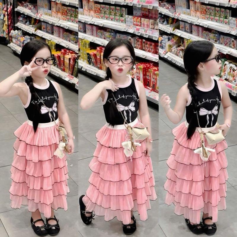 Team Bánh Bèo - Set Áo Sát Nách & Chân Váy Tầng Dài Cho Bé Gái Từ 10-30kg Thiết Kế Siêu Xinh Phù Hợp Mặc Tự Nhiên