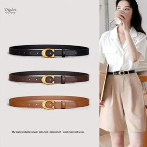 Tali pinggang kulit nipis gaya retro untuk wanita, hitam bergaya, serbaguna, gaya Korea dengan gesper pin.